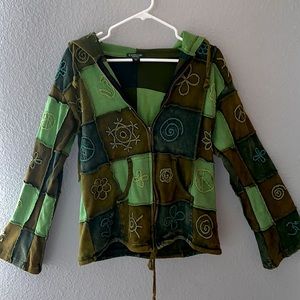 Patchwork Brown and Green Hippie Sweater.